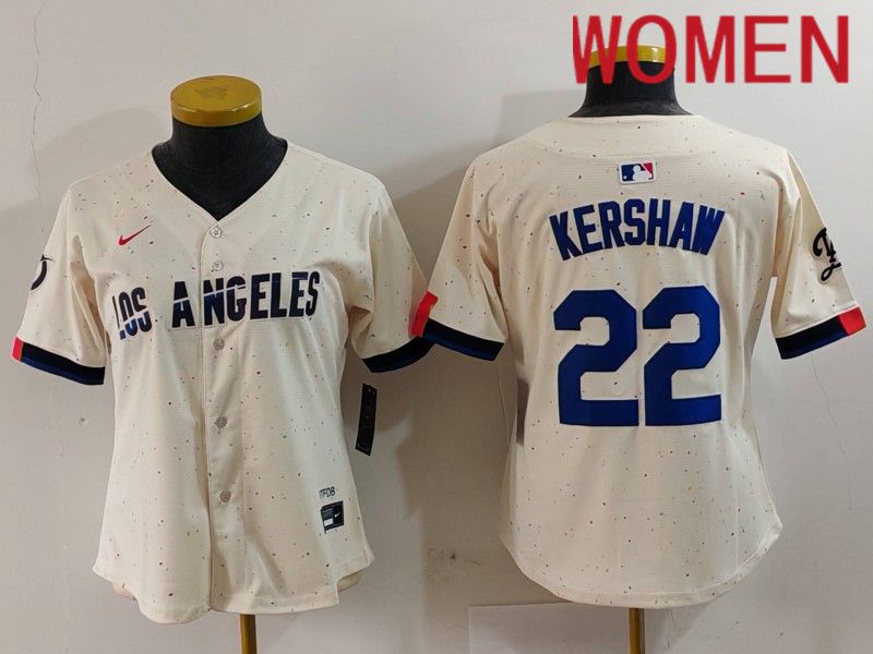 Women Los Angeles Dodgers #22 Kershaw Cream Fashion Nike Game MLB Jersey style 701->women mlb jersey->Women Jersey